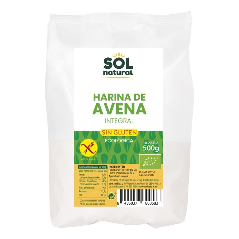 Harina avena integral sin gluten SOL NATURAL 500 gr BIO
