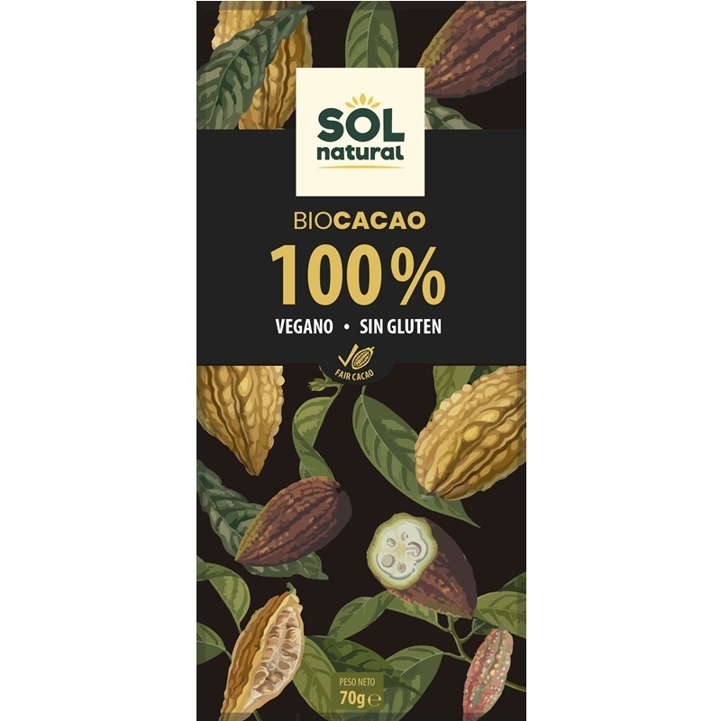 Chocolate 100% SOL NATURAL 70 gr BIO