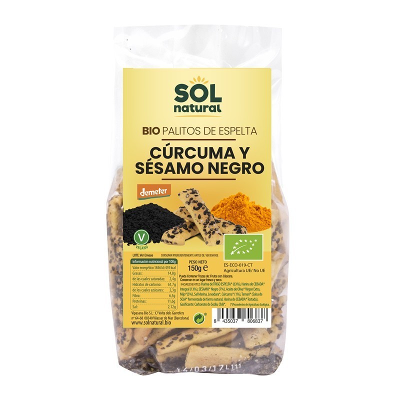 Palitos espelta curcuma sesamo SOL NATURAL 150 gr BIO