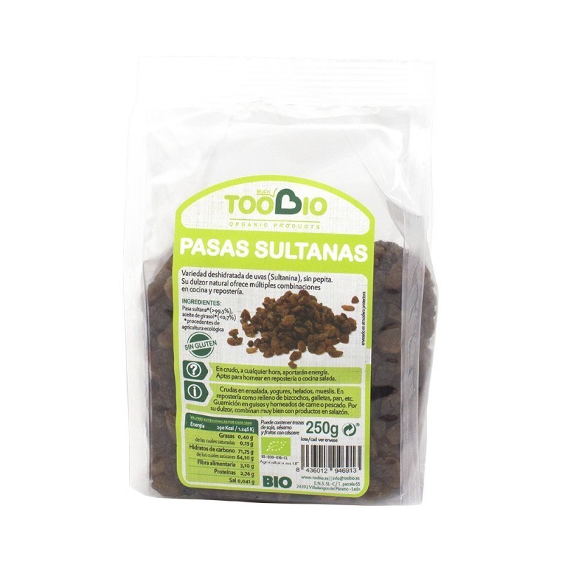 Pasas sultanas sin gluten TOO BIO 250 gr BIO