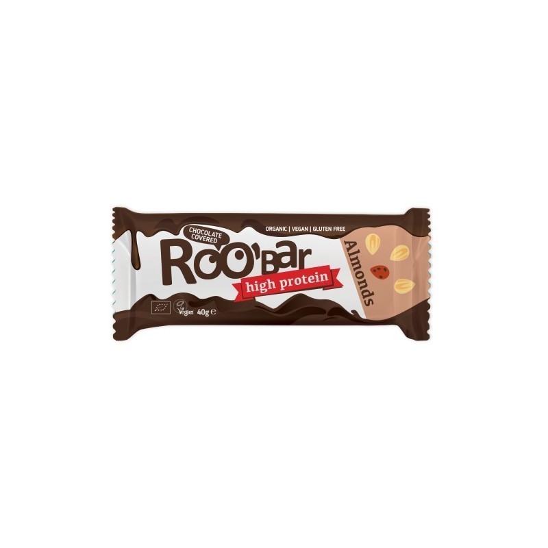 Barrita almendra chocolate proteina sin gluten vegana ROOBAR 40 gr